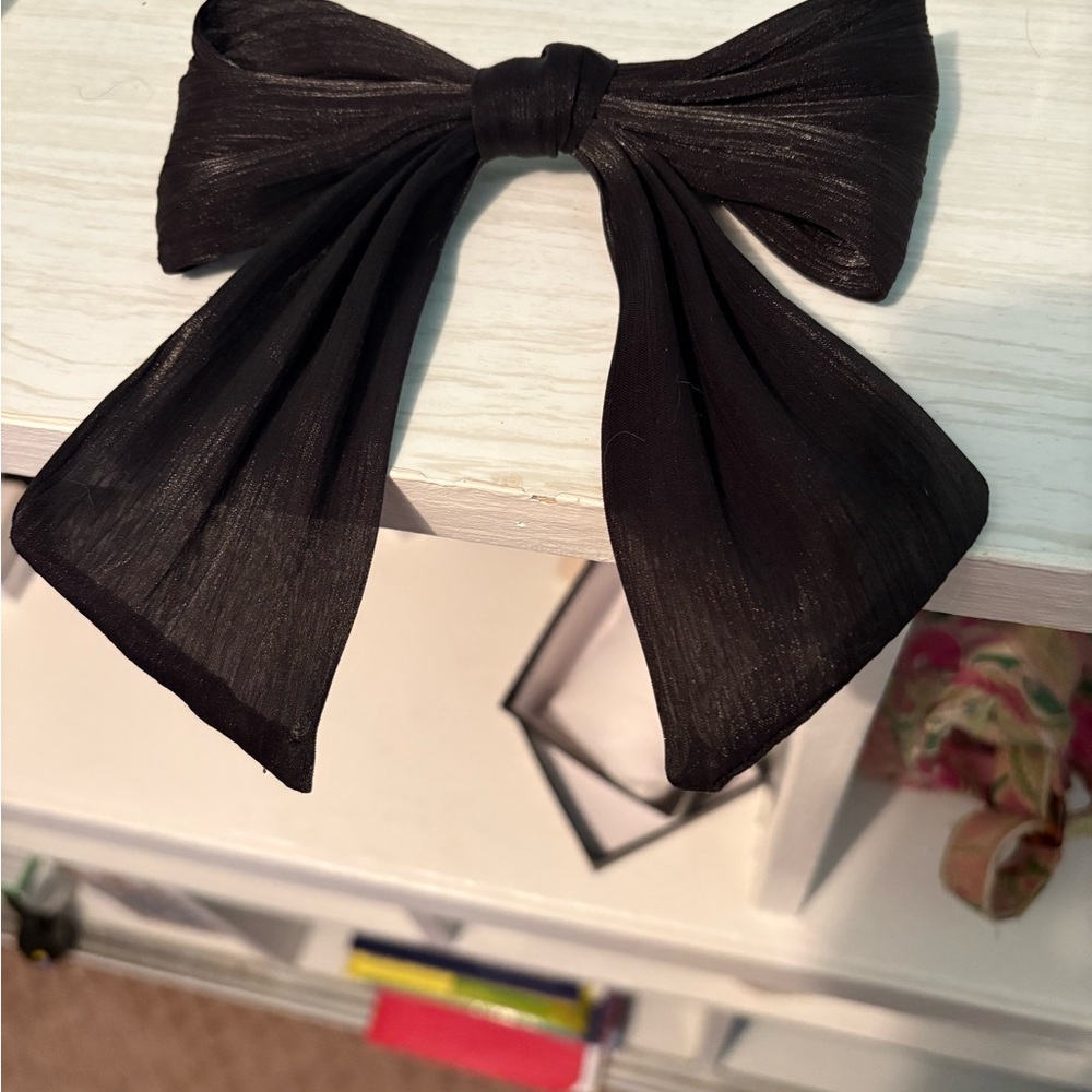 Black Sheer Fabric Bow Hair Clip